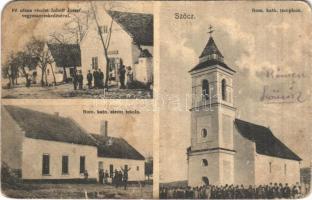 1928 Szőc (Veszprém), Római katolikus templom és elemi iskola, Fő utca, Inhoff József vegyeskereskedése (szakadások / tears)