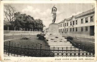 1935 Kisbér, Hősök szobra, római katolikus iskola (EK)
