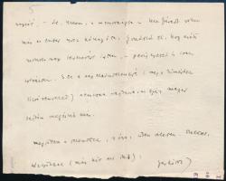 cca 1930 Móra Ferenc (1879-1934) író, újságíró, muzeológus saját kézzel írt levele Engel Vilmos (187...