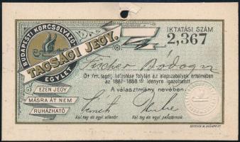 1887 Budapesti Korcsolyázó Egylet tagsági jegye az 1887-1888. évi idényre