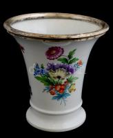 Herendi virágmintás váza, jelzett ezüst (Ag) peremmel, kézzel festett, jelzett, hibátlan, m: 14,5 cm