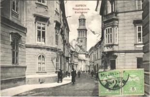 1914 Sopron, Templom utca, Fegyvertár utca, magyar zászlók. Breuer D. kiadása. TCV card (EK)
