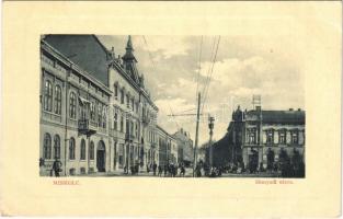 1915 Miskolc, Hunyadi utca, piac, üzletek. W. L. Bp. 1058. Özv. Majtényi Mártonné kiadása + "Epidemieabteilung des Reservespitals in Miskolcz (Städtische Baracke)" (EK)