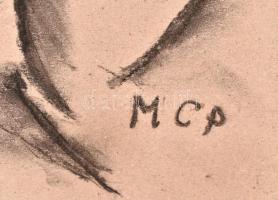 MCP jelzéssel: Kerékpáros. Kréta, ceruza, fedőfehér, papír. 42x29,5 cm