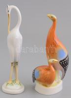 2 db Hollóházi madár figura: fácánok, darumadár. Kézzel festett, jelzett, hibátlanok 19 cm, 21 cm