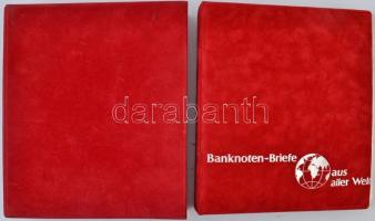 Banknoten-Briefe aus aller Welt piros, plüssborítású, négygyűrűs album, 25db berakólappal, plüssborítású tokban, szép állapotban