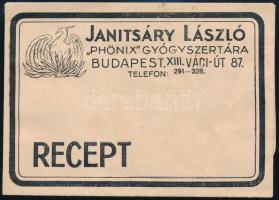 Janitsáry László Phönix Gyógszertárának (Bp. XIII.) receptborítékja