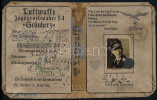 1943 Luftwaffe Jagdgeschwader 54 Grünherz vadászrepülő ezred pilóta igazolvány (fantázia) / German W...