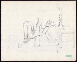 Gyenes Gitta (1888 - 1960) Olvasó nő Ceruza, papír, hagyatéki pecséttel jelzett, 27x22 cm