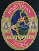cca 1930 St Stephen Belle Szent István sör kőnyomatos címke litografált, art deco 11,5x8,5 cm