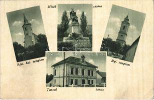 1948 Tarcal, Római katolikus és református templom, iskola, Hősök szobra (EK)