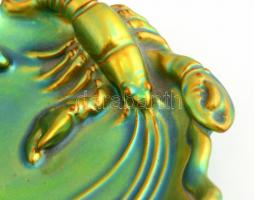 Zsolnay eozin mázas rákos tál, jelzett, erős kopásnyomokkal, d: 15 cm