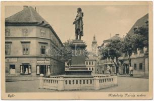 1941 Győr, Kisfaludy Károly szobor, Birkmayer János üzlete, Nővédő egyesület + Kézbesítő előjegyzés a hátoldalon (EK)