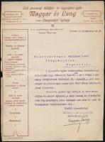 1913 Magyar és Lang Első pozsonyi kályha- és agyagáru gyár fejléces levélpapírra írt levél