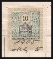 1907 Bp., Misoga Sándor polgári és katonai szabó fejléces számlája okmánybélyeggel