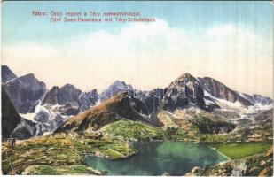 Tátra, Vysoké Tatry; Öttói részlet a Téry menedékházzal. Cattarino S. utóda Földes Samu kiadása / lake, rest house (EK)