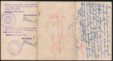 1945 Bp., Közellátási kormánybiztos igazolvány