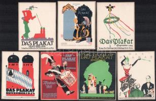 1914 Das Plakat - 7 db reklámcímke, 9×7 cm