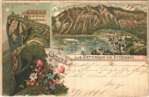 1898 (Vorläufer) Unterach am Attersee, Hotel am Schafberg. Art Nouveau, litho (fa)