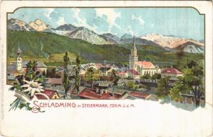 Schladming im Steiermark. No. 423. C. Jurischek Kunstverlag, floral litho (tear)