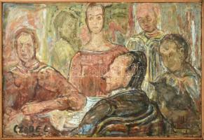Czóbel jelzéssel: Asztaltársaság. Olaj, farost. Fa keretben. 100×67 cm