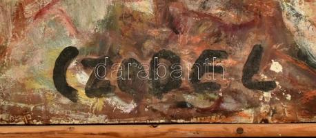 Czóbel jelzéssel: Asztaltársaság. Olaj, farost. Fa keretben. 100×67 cm