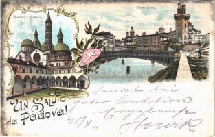 1900 Padova, Padua; Osservatorio, Basilica di S. Antonio / Observatory, Basilica. Franz Schomm Art Nouveau, floral, litho (EB)