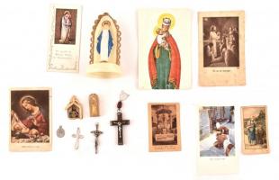 14 db-os vallási tárgy tétel, közte szentképek, keresztek