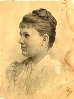 Zsolnay Júlia (1856-1950): Női portré. Ceruza, papír, foltos, sérült, jelzett. Üvegezett keretben. 25x19,5 cm