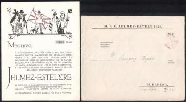 1928 Meghívó a Műegyetemi Evezős Club által rendezett jelmez-estélyre, borítékkal