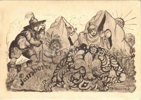 1933 Gödöllő Jamboree. A Jamboree-alap javára kiadja a csepregi állami polgári iskola 60. számú Nádasdy cserkészcsapata / Hungarian boy scout art postcard s: Csincsura S.