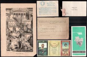 Vegyes papírrégiség tétel, közte levél, oklevél, számla, tanusítvány, stb