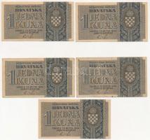 Horvátország / Független Horvát Állam 1942. 1K (5x), közte egy sorszámkövető pár T:III Croatia / Ind...