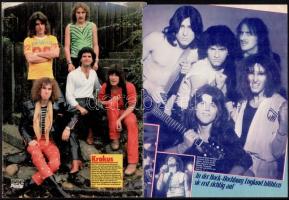 Vegyes nyomtatvány tétel, közte: fotók, poszter és újságkivágások rock együttesekről, közte Van Hale...