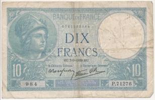 Franciaország 1939. 10Fr T:III tűlyukak France 1939. 10 Francs C:F needle holes Krause 84