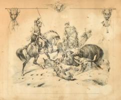 2 db XIX. sz. metszet, Victor Jean Adam (1801-1866) után: Chasse Au tigre (tigrisvadászat) és Chasse...