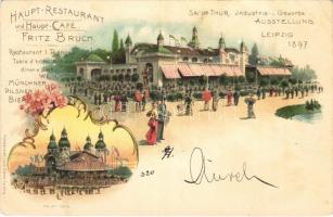 1897 (Vorläufer) Leipzig, Haupt-Restaurant und Haupt Café Fritz Bruch. Louis Glaser Art Nouveau, floral, litho (EK)