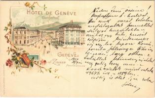 1900 Geneva, Genf; Hotel de Geneve Genferhof. J. Zinner. Müller & Trub Art Nouveau, floral, litho