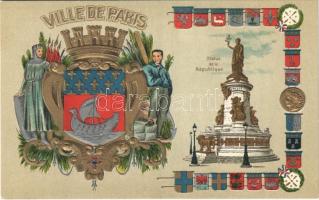 Paris, Ville de Paris, Statue de la République. H. Guggenheim & Co. Nr. 14848. Art Nouveau, coat of arms, Emb. litho
