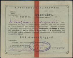 1927 MÁV igazolvány