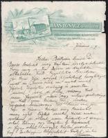 1914 Kemecse, Haas Ignác Ipartelepének fejléces levélpapírjára írt levél, rajta a gyár látképével, szakadással