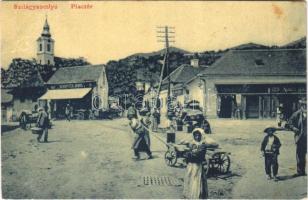 1918 Szilágysomlyó, Simleu Silvaniei; Piactér, Schupiter János, Verecz, Nagy üzlete, piaci árusok. Ifj. Weisz Ignác kiadása. W. L. (?) 2308. / street view, market vendors, shops (EK)