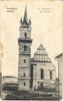 1921 Beszterce, Bistritz, Bistrita; Evangélikus templom. Bartha Mária kiadása / Ev. Kirche / Lutheran church (Rb)