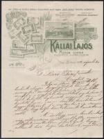 1912 Bp. VI., Kállai Lajos Motorgyára fejléces levélpapírjára írt levél, rajta a gyár látképével
