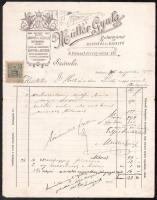 1905 Bp., Müller Gyula Bútorgyáros fejléces számlája okmánybélyeggel