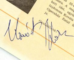 Jose Carreras, Siegfried Jerusalem, Varga Pál, Kováts Vilmos operaénekesek aláírásai újságkivágáson