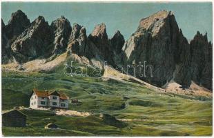 Passo Gardena, Grödnerjoch (Südtirol); Hospiz gegen Tschierspitzen / rest house, Gruppo del Cir
