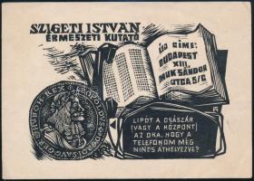 Szigeti István érmészeti kutató, fametszet, papír, jelzett a metszeten, 15×10,5 cm