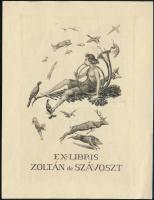 Ex libris Zoltán de Szávoszt, rézkarc, papír, jelzett a karcon, 13×9 cm