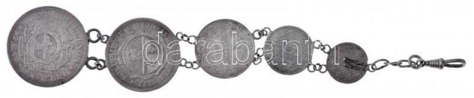 Dél-Afrika 1893. 3p Ag + 1895. 6p Ag + 1894. 1Sh Ag + 1892. 2Sh Ag + 1892. 2 1/2Sh Ag láncon egybefű...